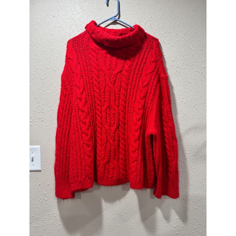 Yummy Sweater Co Womens XL Red Cable Knit Turtleneck Oversized Chunky Sweater